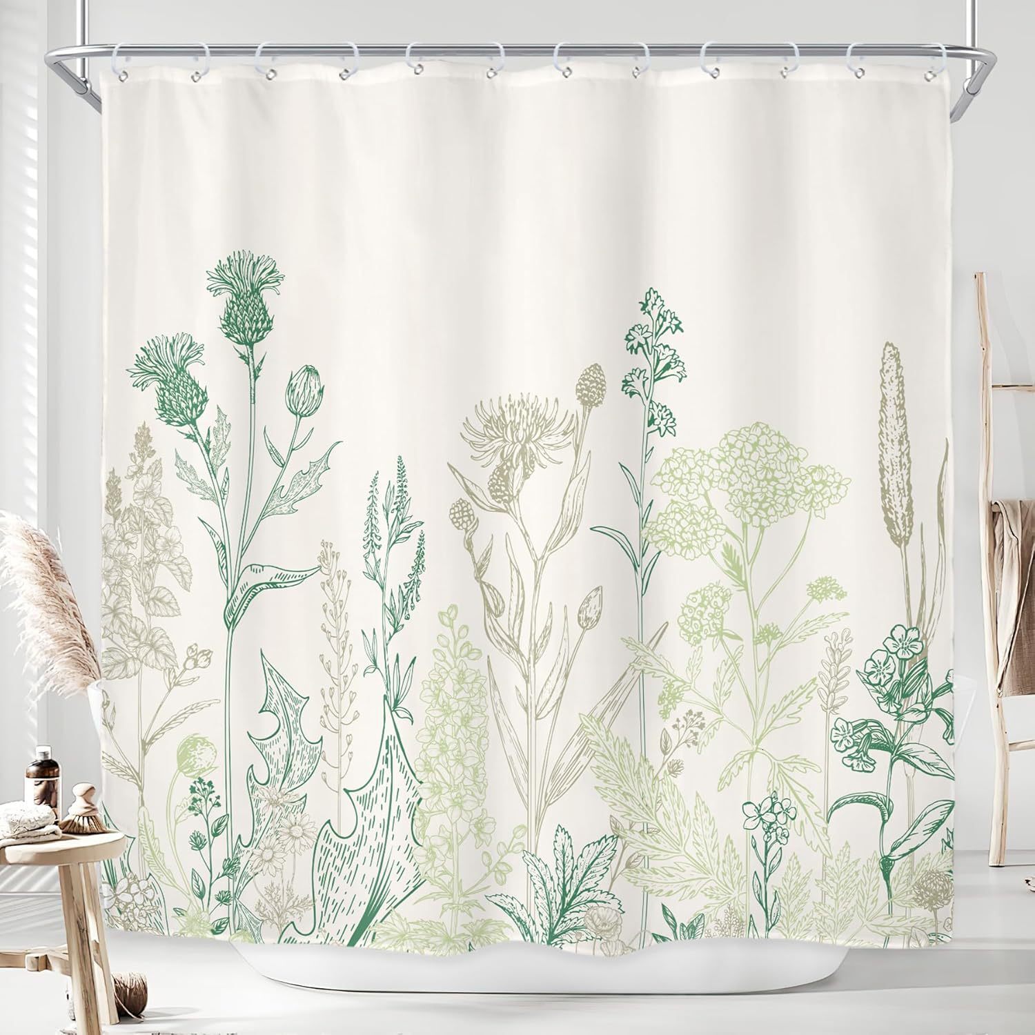 Bedroom Shower Curtain Simple Retro Plant Floral Pattern Black Gold Luxury Digital Printing Bathroom Partition Curtain With Hooks