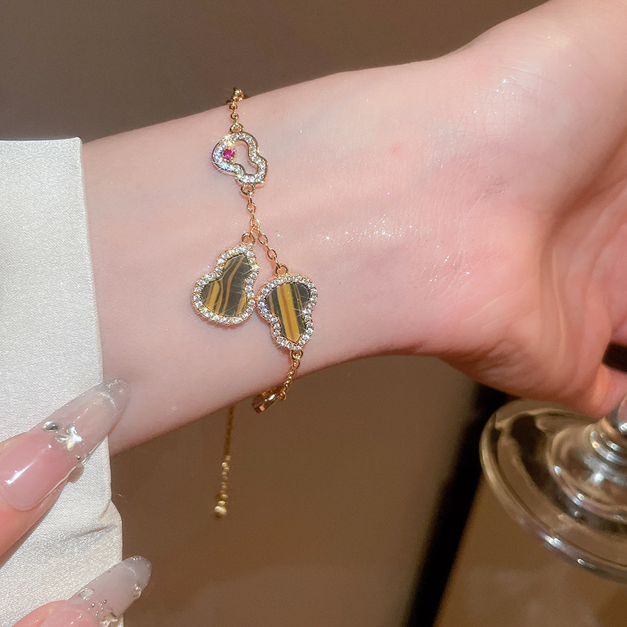 18K real gold plated zircon hollow gourd bracelet, niche design, light luxury high-end jewelry wholesale for women - view 5