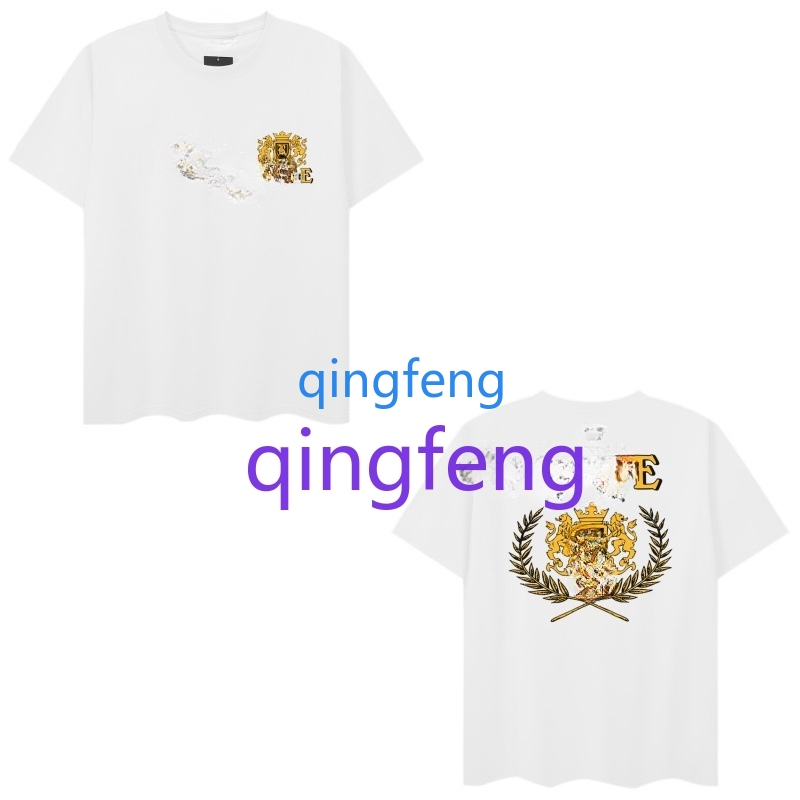 Summer casual 100% cotton T-shirt loose fitting geometric letter pattern printed short sleeved T-shirt for men and women American high street half sle