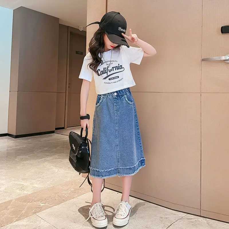 Kids Girls Tassels Mid Length Skirt 2025 New Teenage Girls Casual Denim Jean Skirts Spring Summer Clothing Japanese Korean Style H260407