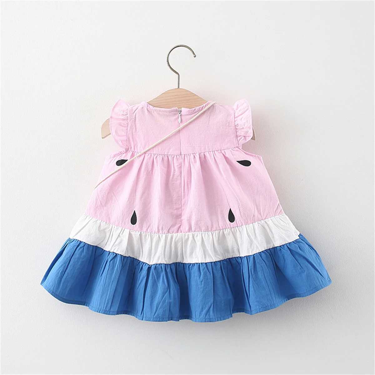Summer Baby Girls Dress Cute Little Watermelon Print Flying Sleeves Knee-length Daily Dress with Bag H260407
