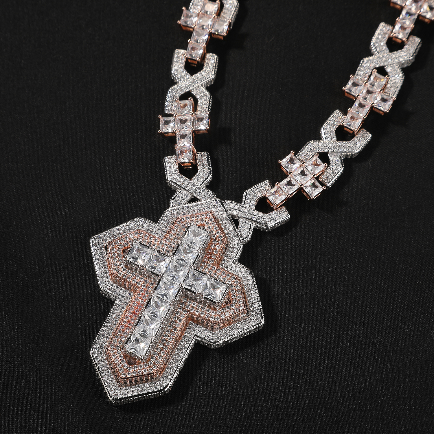 Hip Hop Infinite Cross Chain Necklace Choker 18k Gold Plated 5A Zircons Religious Jewelry