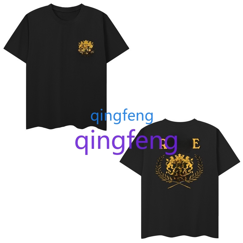 Summer casual 100% cotton T-shirt loose fitting geometric letter pattern printed short sleeved T-shirt for men and women American high street half sle