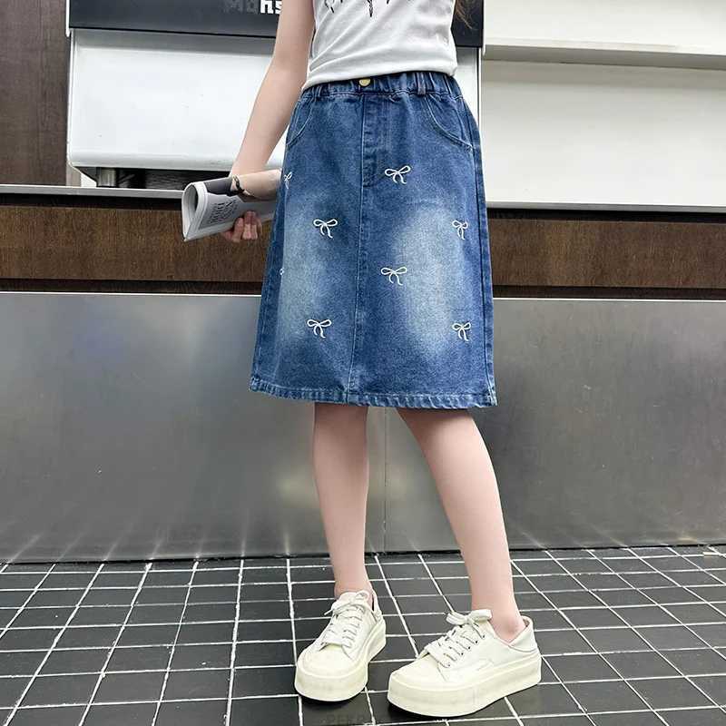 Fashion Pencil Skirts with Bow Knot For Kids Teenager Age 5 6 7 8 9 10 13 14Y Summer Children vintage Denim Skirt for Teen Girl H260407