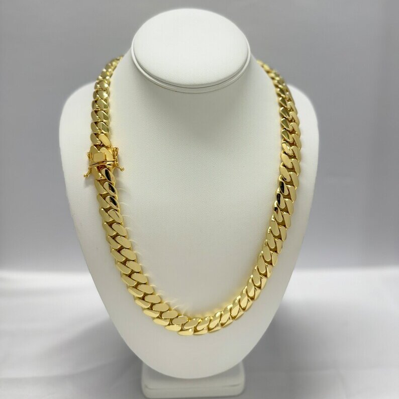 Cuban Link Chain 10-20MM Solid Handmade Jewelry Miami Style HipHop Jewelry Gold Plated 14k stamp Necklace Bracelet for men