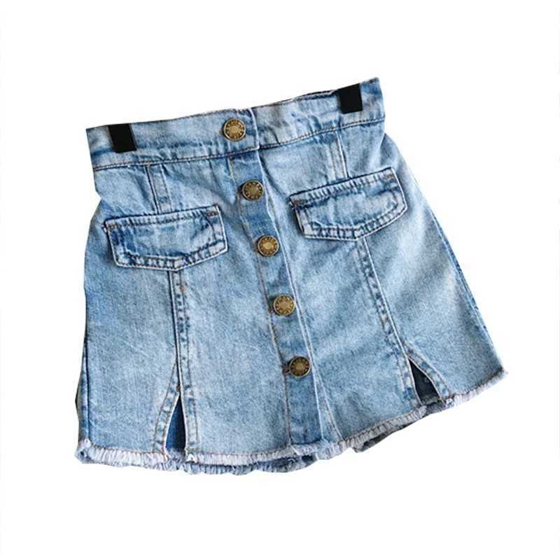 Girls Kids Denim Skirt 2026 Summer New Arrival Solid Color Button Design Casual Mini Skirt for Baby Children H260407