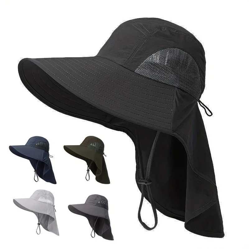 Outdoor Sports Jungle Hiking Hat Fishing Hat Wide Brim Bucket Hat with Neck Cover Quick Dry Men Fishermen Sun Protected Cap H260407