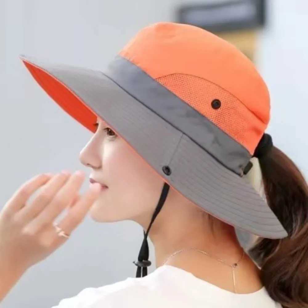 New Large Brim Summer Quick Drying Bucket Hats Hiking Hat Breathable Outdoor Casual Cap Adjustable Women Sunscreen Hat H260407