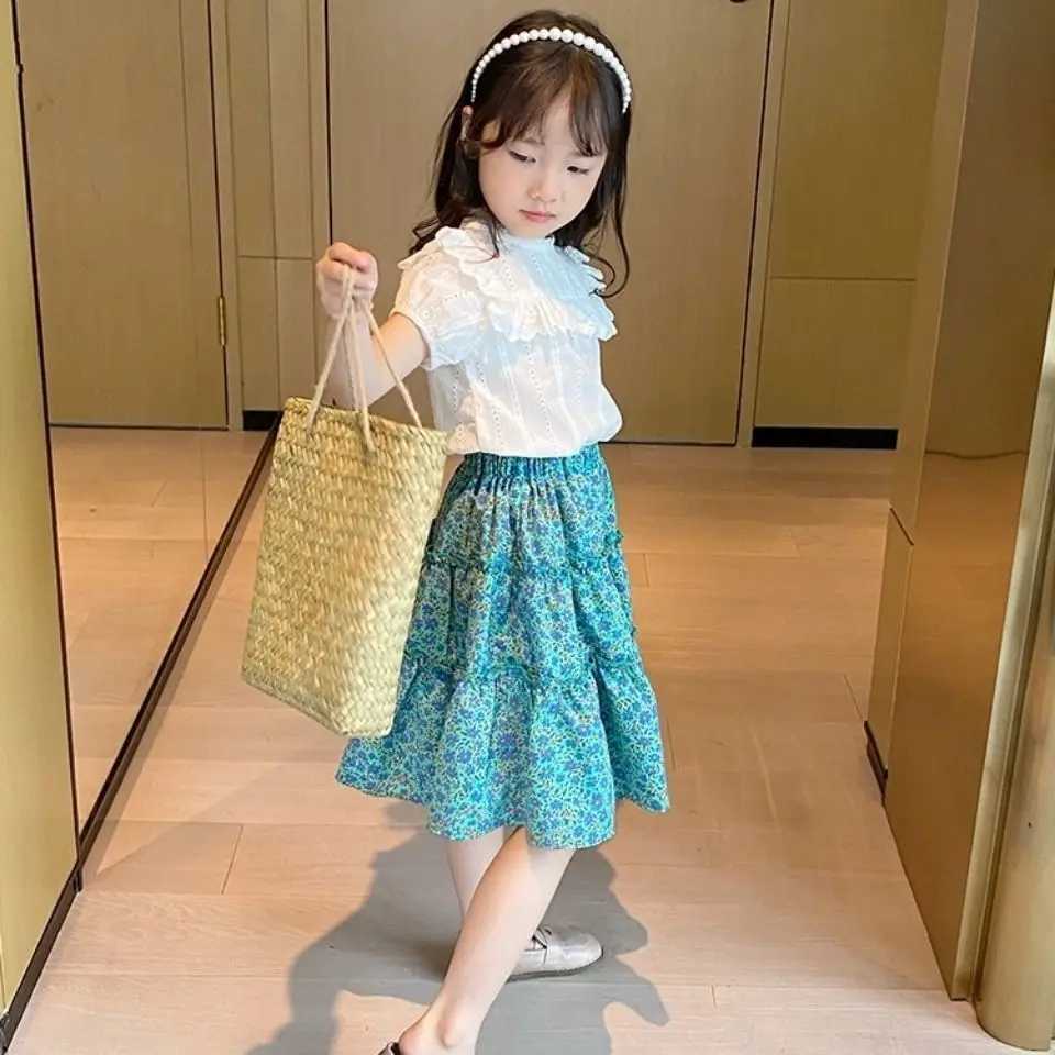 Summer Girls A line Skirt Trendy Heart Floral Print Lightweight Chiffon Mini Skirt for Kids Versatile School Casual Mix Match H260407