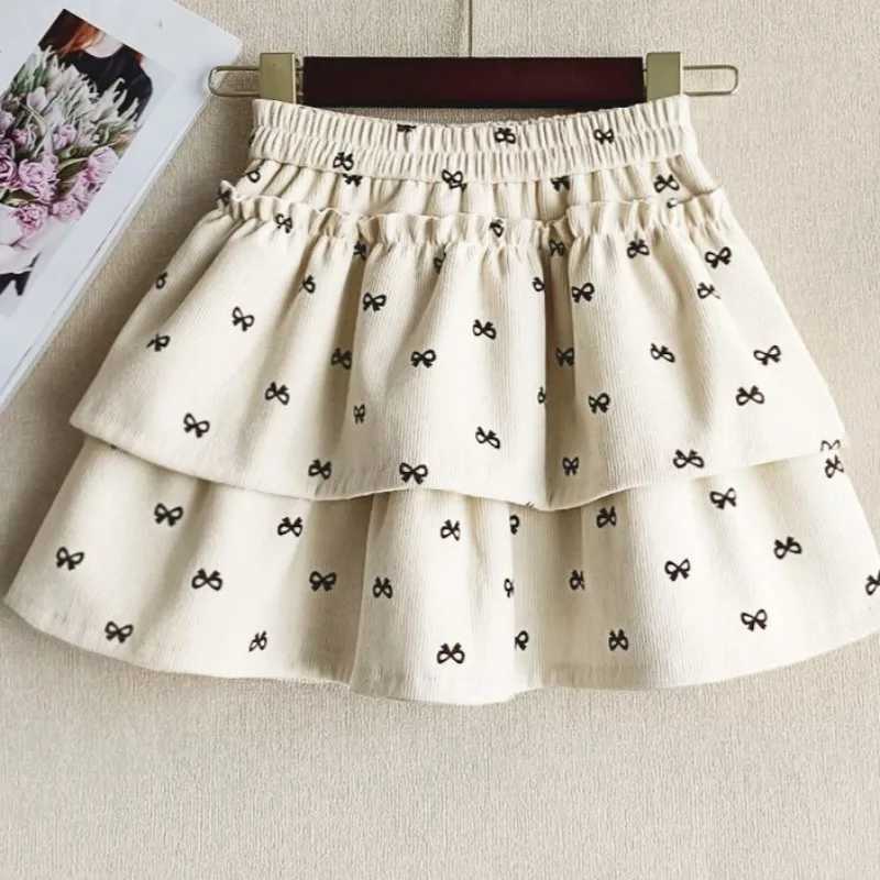 Corduroy Pleated Puffy Skirt for Kids Autumn Winter Childrens Tutu Mini Skirt New Design 2025 H260407