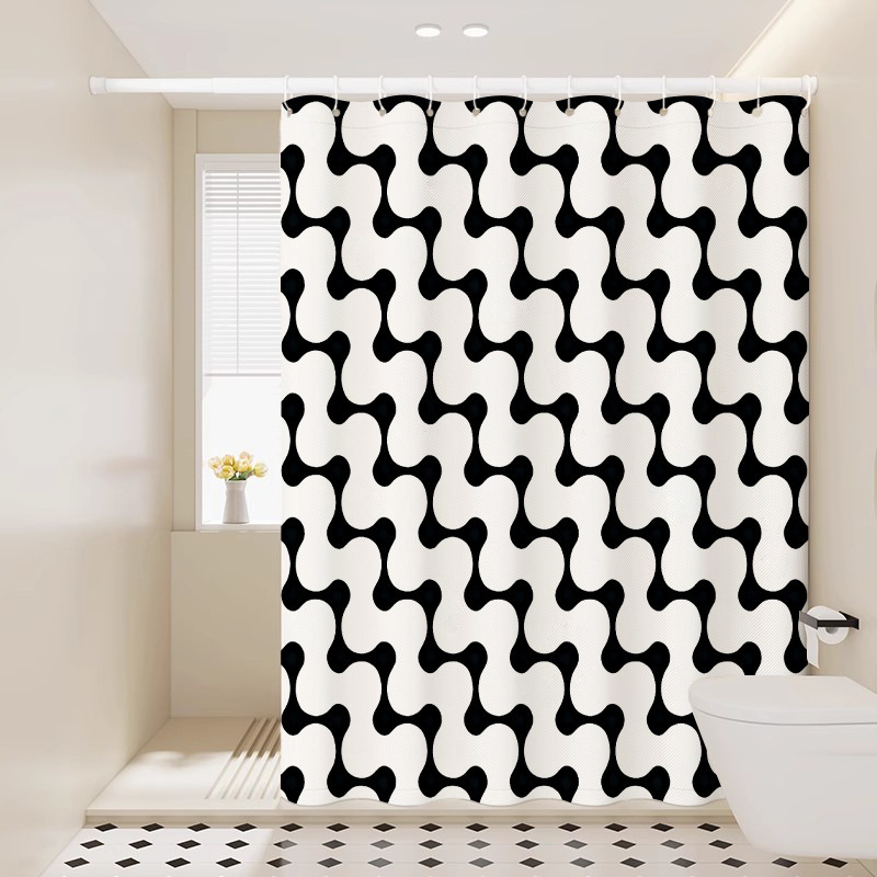 Bathroom Set Full Flower Print Pattern Waterproof Fabric No Drill Installation Partition Curtain For Shower Room And Toilet