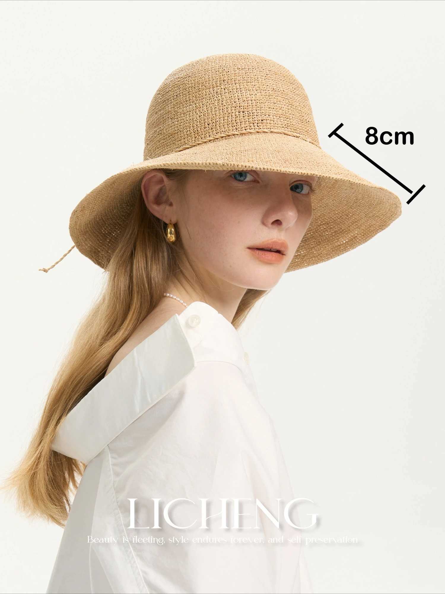Foldable Wide Brim Sun Hat for Women Hand-Crocheted Raffia Hat Floppy Straw Hat Uv Protection Summer Beach Accessorice H260407