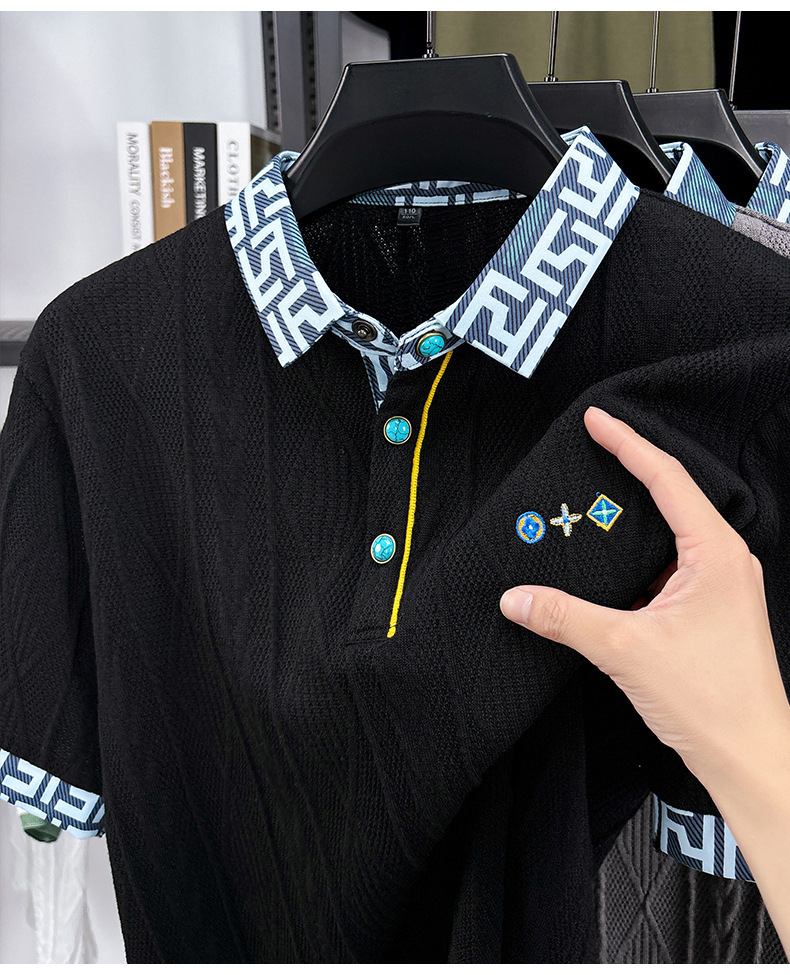 2026 Luxury Designer Men's Knitted Short Sleeve Polo Shirt Premium Geometric Collarhigh-end Business Casual Top Exclusive Embroidery Detail Elega