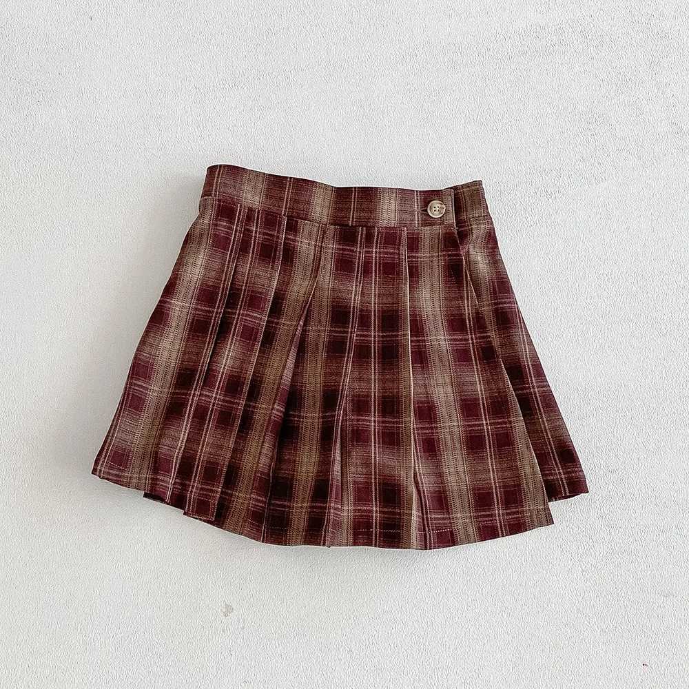 Vintage Girls Plaid Skirt Fall Spring Retro Pleated Kids Skirt Shorts Children Uniform Skirt Checked Safety Pants Skorts 2-14T H260407