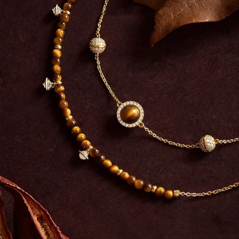 Vintage Maillard Transfer Bead Natural Tiger Eye Stone Bracelet, Light Luxury High-End Feel, Niche Design Jewelry for Women - view 5