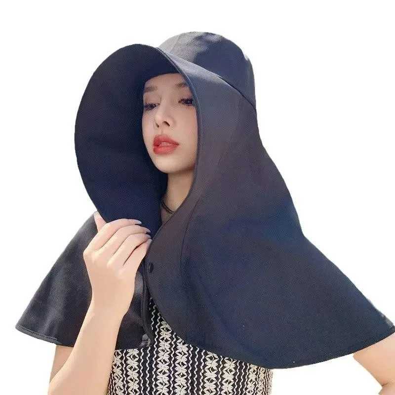 Summer Hats for Women Outdoor UV Anti Neck Protection Sun Visors for Lady Fishing Hiking Wide Brim Shawl Sunscreen Ponytail Cap H260407