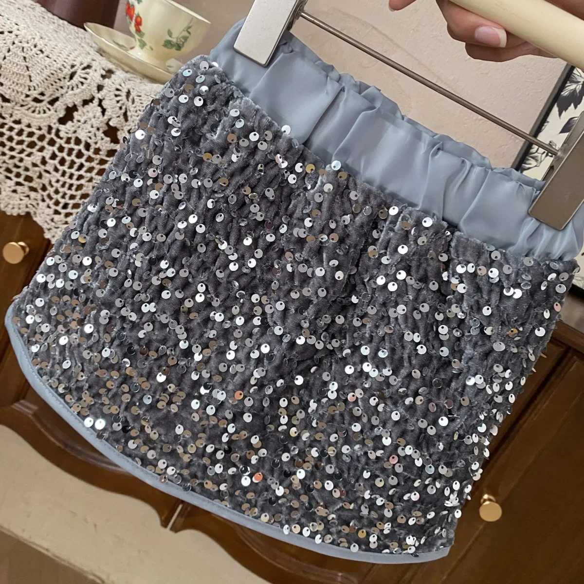 Spring Summer Children Clothes Girls Sequin Skirt Kids Fashion A-line Slim Party Wear Children High-Waisted Sparkle Skirt H260407