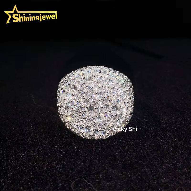 Men's Engagement Wedding with Ice Crystal Inlay and Moissanite, Hip Hop Jewelry, Custom 925 Sterling Silver Ring