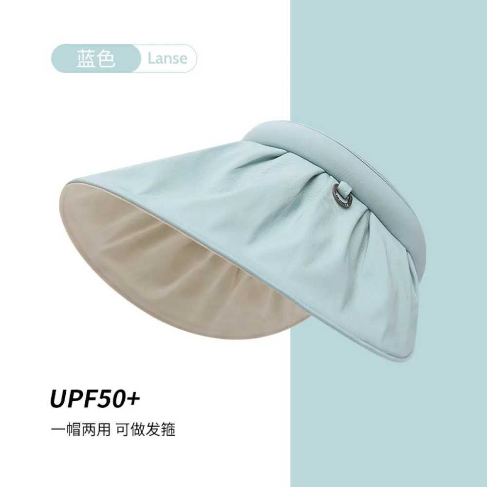 Summer Hat in Summer UV Resistant Empty Top Sun Hat Versatile Large Brim Face Covering Hair Tie Sun Shell Hats for Women Girl H260407