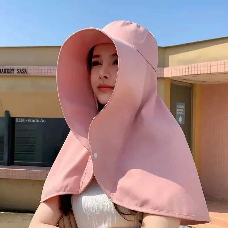 Summer Hats for Women Outdoor UV Anti Neck Protection Sun Visors for Lady Fishing Hiking Wide Brim Shawl Sunscreen Ponytail Cap H260407