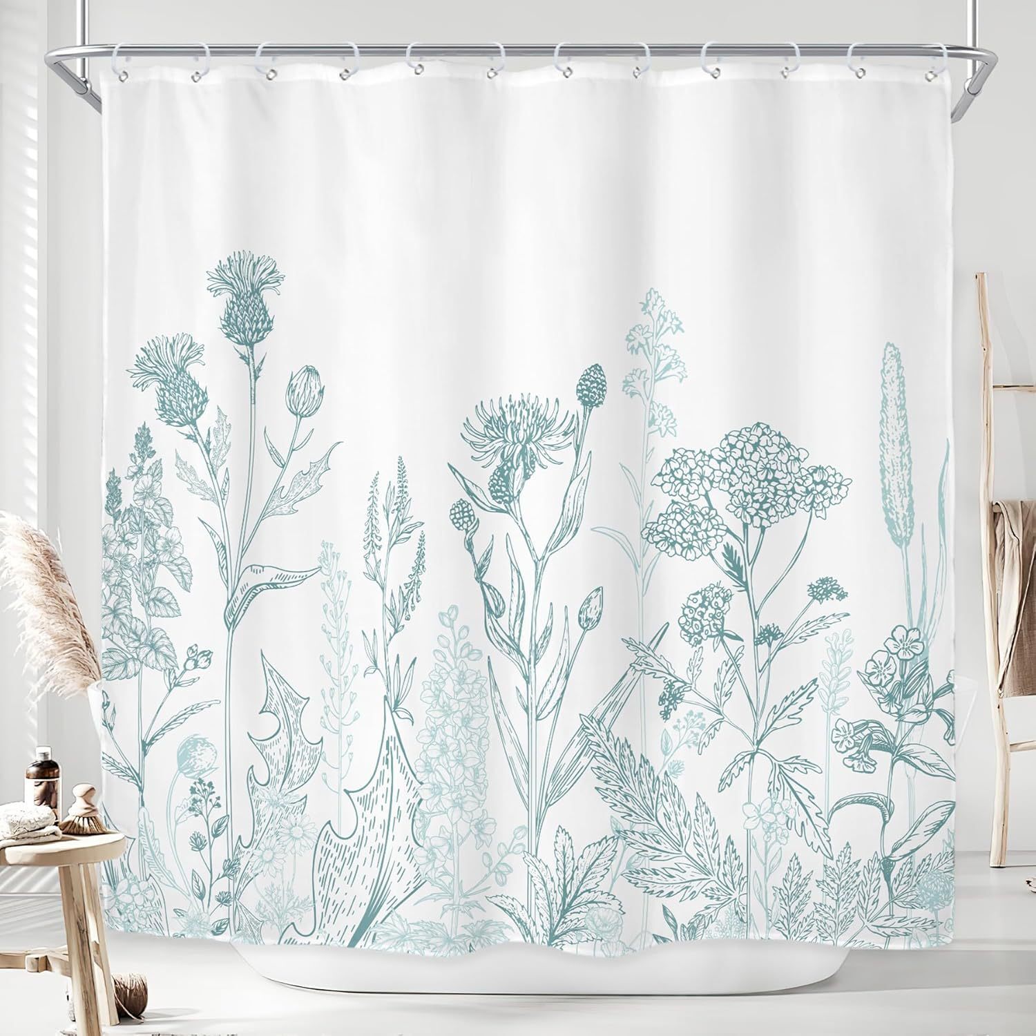 Bedroom Shower Curtain Simple Retro Plant Floral Pattern Black Gold Luxury Digital Printing Bathroom Partition Curtain With Hooks