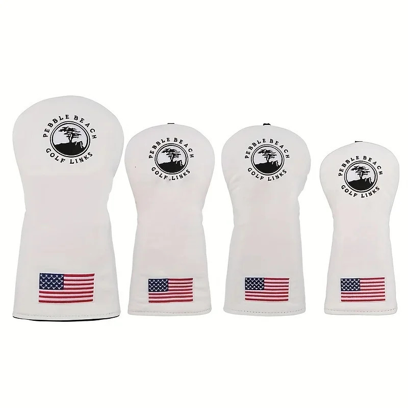 Golf Club Head Cover PU Leather, Navy Blue Black Hybrid and Fairway Wood Covers with American Flag Patch, Tree Pattern Golf Club Protector - view 3