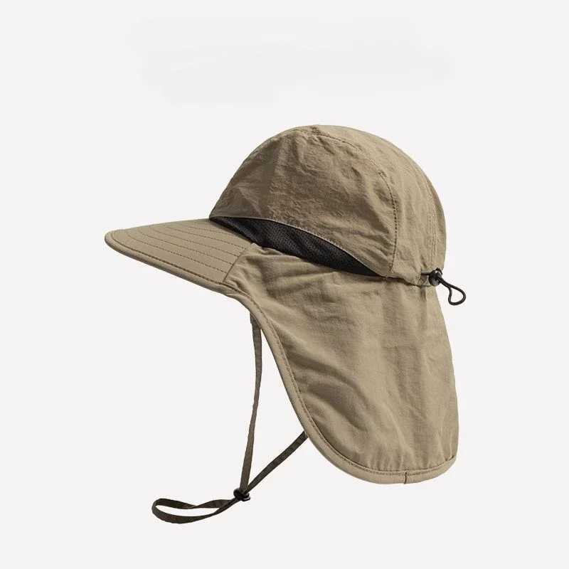 Unisex Summer Wide Brim Waterproof Quick-drying Panama Caps Outdoor Visor Bucket Hats Mesh Breathable Sun Hat with Neck Flap H260407
