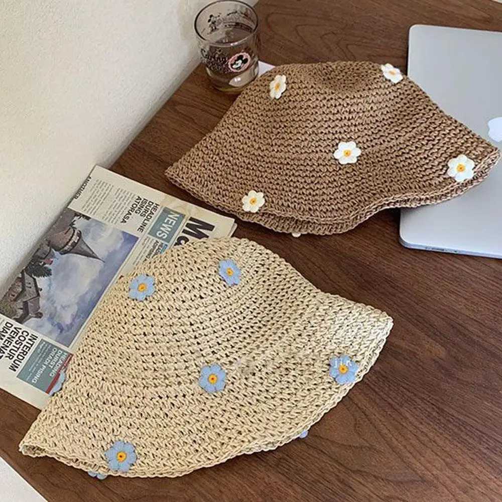 Sun Protection Summer Hat Hollow Sun Hat Seaside Flower Straw Hat Foldable Womens Cap Outdoor Beach Accessories H260407