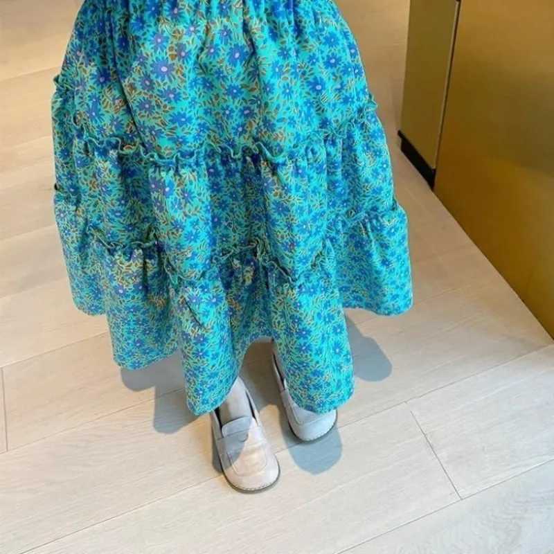 Summer Girls A line Skirt Trendy Heart Floral Print Lightweight Chiffon Mini Skirt for Kids Versatile School Casual Mix Match H260407