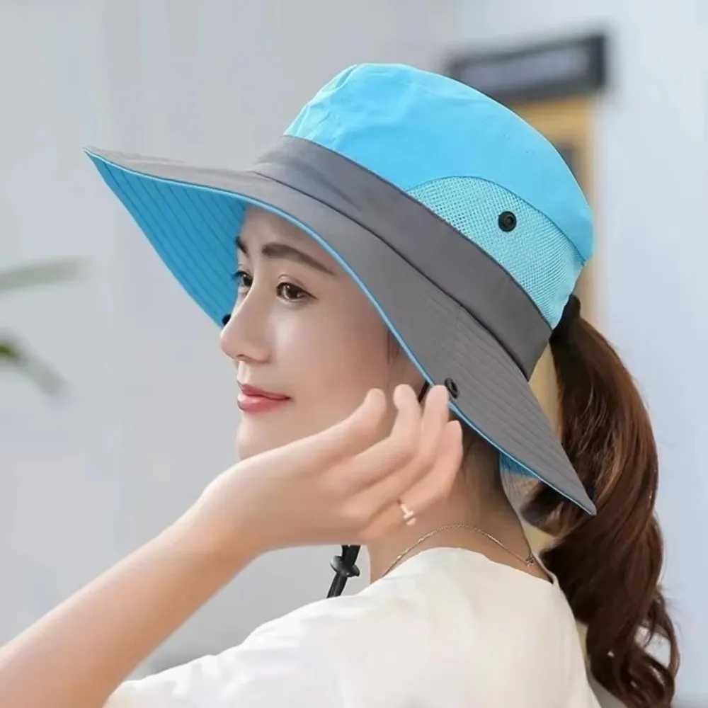 New Large Brim Summer Quick Drying Bucket Hats Hiking Hat Breathable Outdoor Casual Cap Adjustable Women Sunscreen Hat H260407