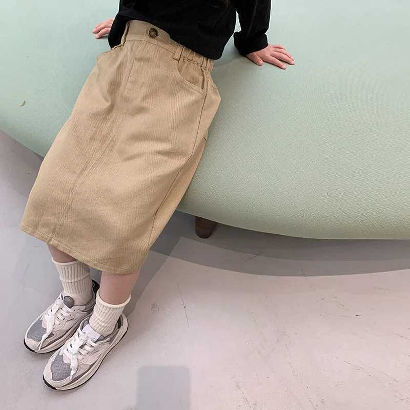 Girls All-Match Mid-Length Skirt Korean Style 2025 Spring New Pocket ChildrenS Clothing Fashion Denim Skirt For Baby Girls H260407