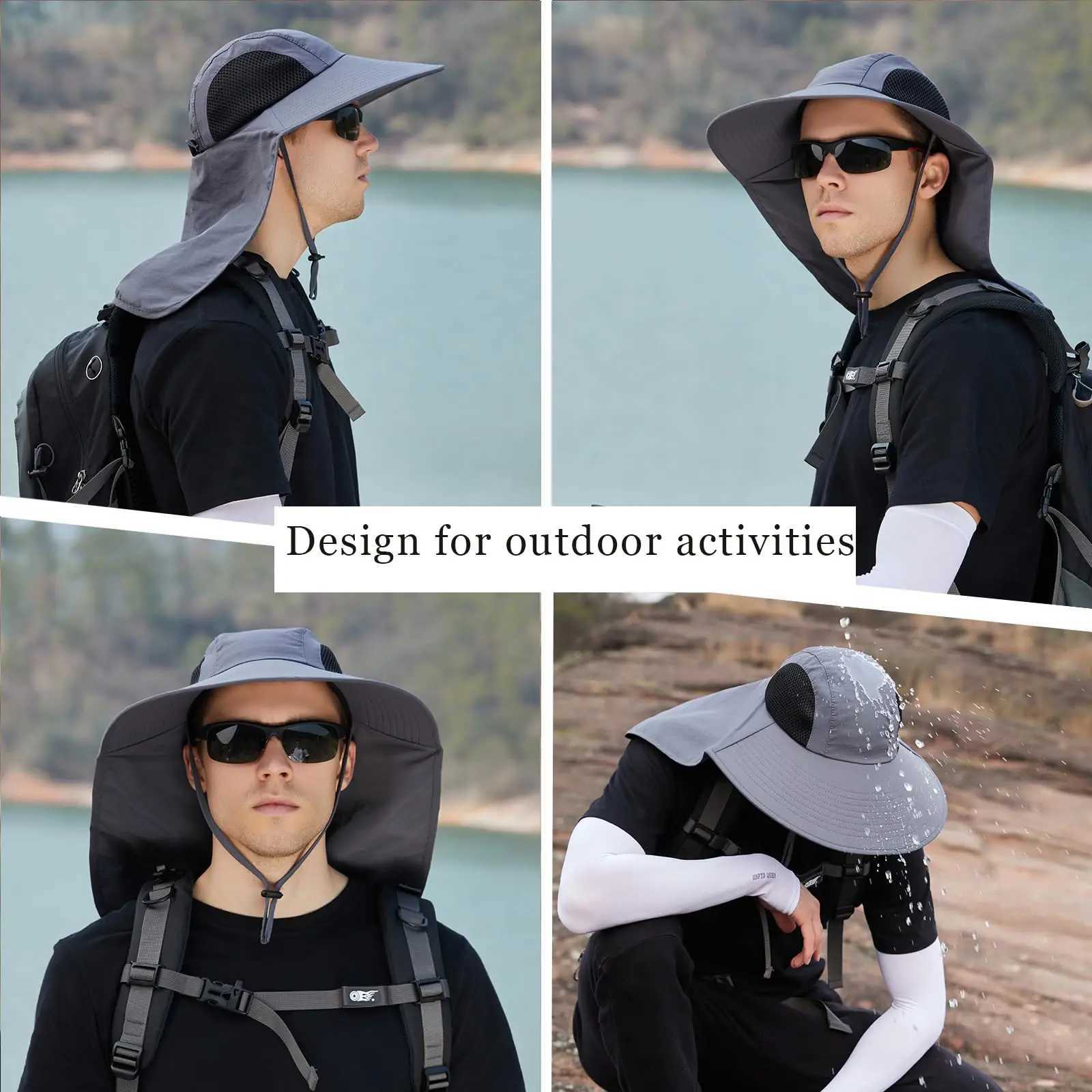 Outdoor Sports Jungle Hiking Hat Fishing Hat Wide Brim Bucket Hat with Neck Cover Quick Dry Men Fishermen Sun Protected Cap H260407