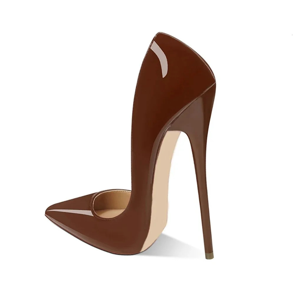 Womens Extreme High Heel Pointed Toe Pumps Brown Patent Stiletto Shoes for Po Shoot Pole Dancing Cosplay Catwalk 260407 - view 4