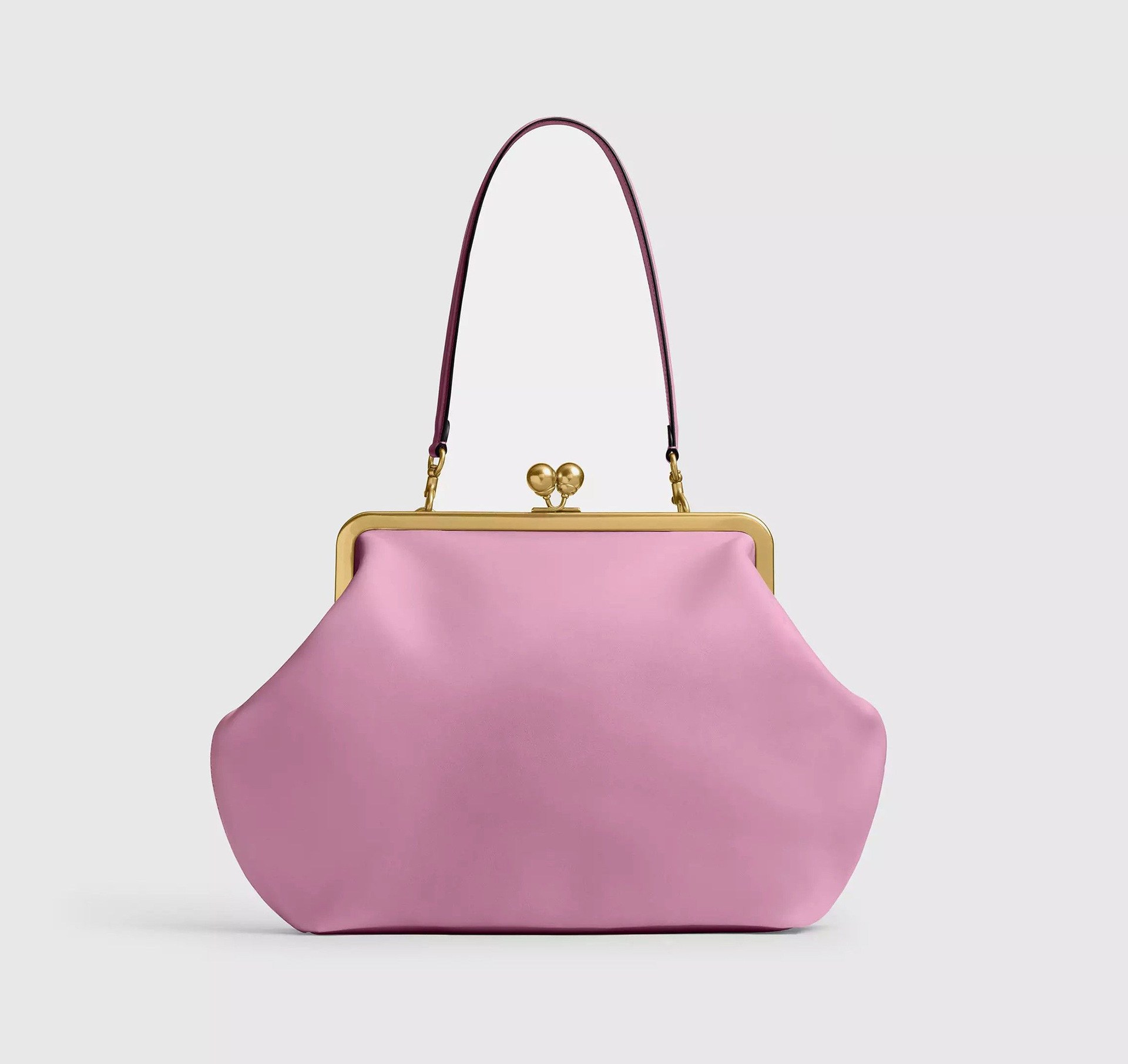 Handbag Fashion Kiss Lock Clip Spring/Summer New Pink Handbag Design, Same Style as Women's Shoulder Bag on the T Stage