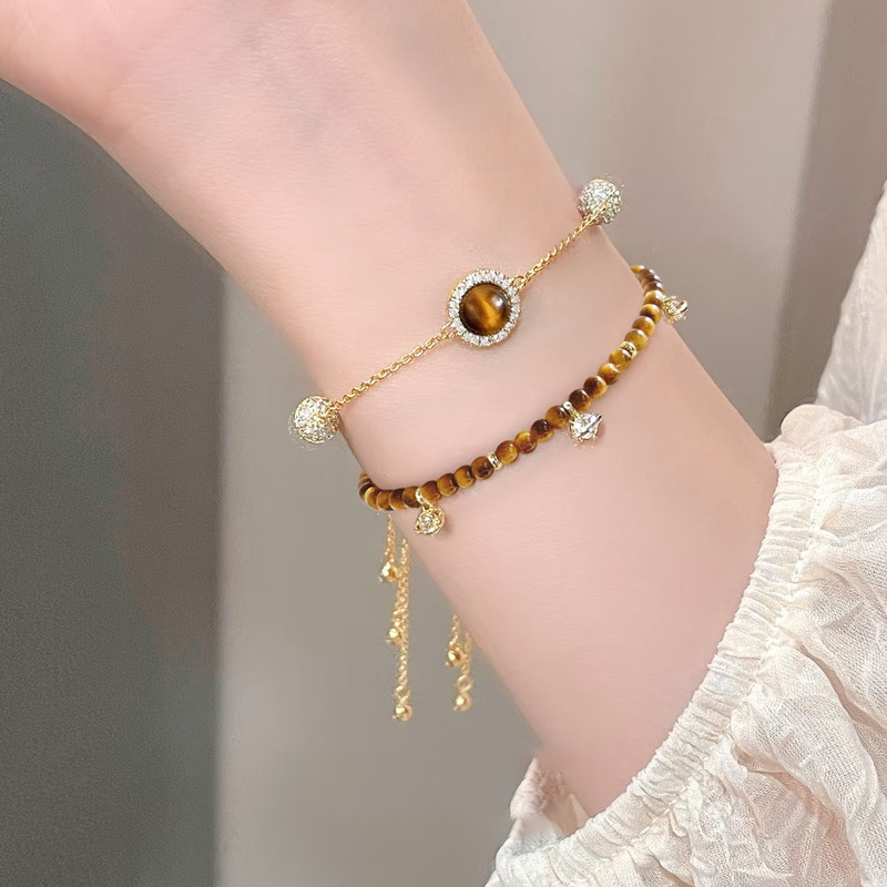 Vintage Maillard Transfer Bead Natural Tiger Eye Stone Bracelet, Light Luxury High-End Feel, Niche Design Jewelry for Women - view 4