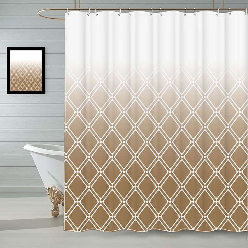 Shower Curtain Gradient Color Diamond Plaid Pattern Digital Printing Waterproof Luxury Style Bathroom Partition Curtain