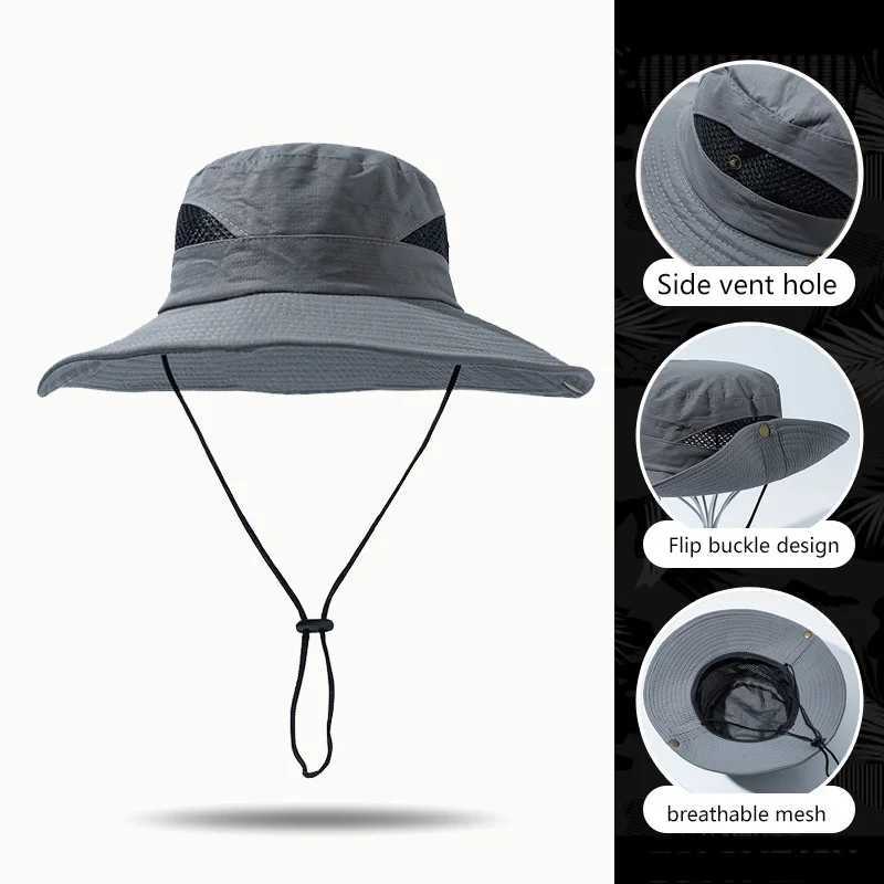 Unisex new fashionable sun hat casual fisherman hat western cowboy hat sun hat outdoor sports hiking drawstring hiking sun hat H260407