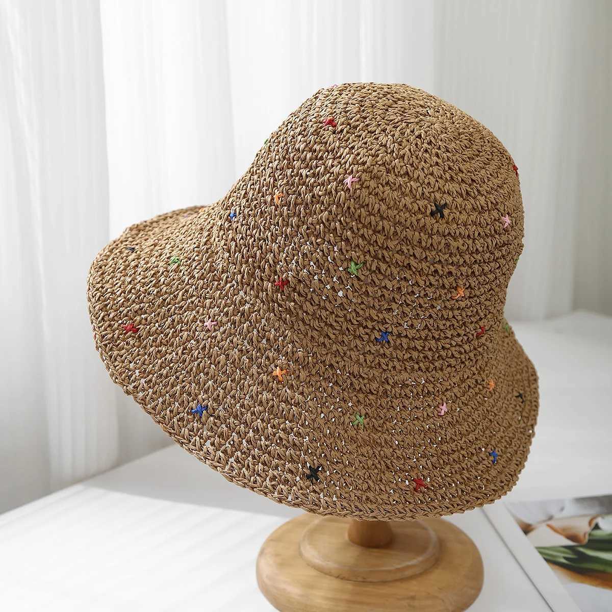 Womens Summer Hat Korean Style Big Brim Foldable Sun Hat Bucket Hat Sunscreen Beach Accessories Holiday Travel 2025 New H260407