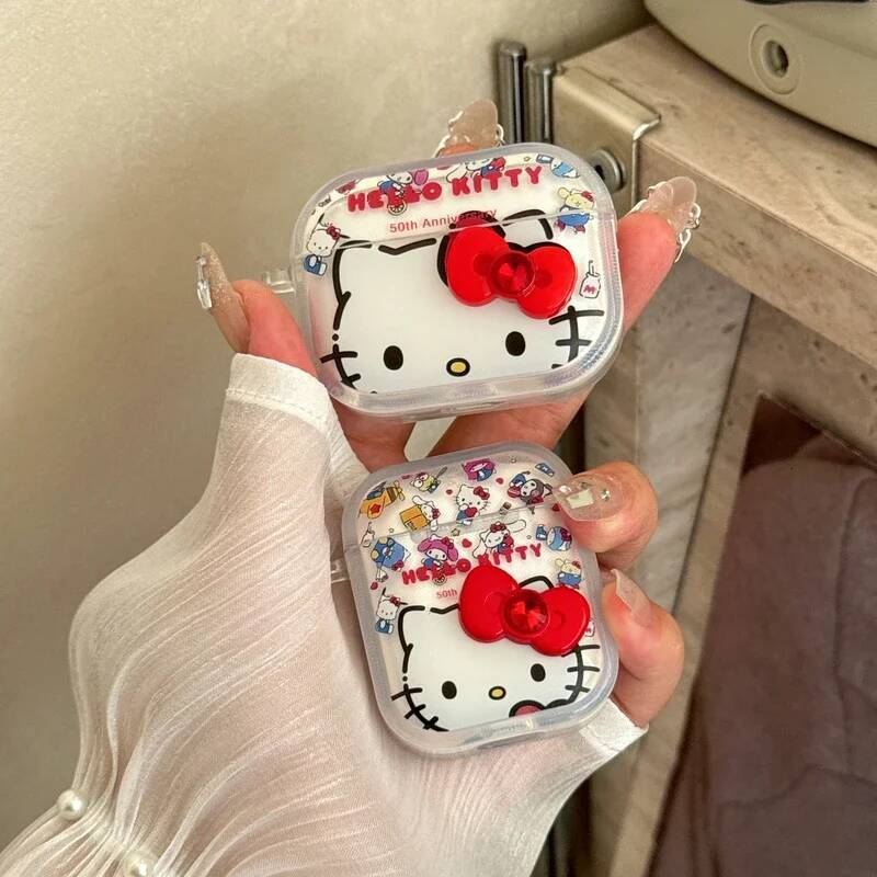 Designer Cute Sanrio Hello Kitty Earphone Case For Airpods 1 2 3 4 Pro 2 Wireless Bluetooth Headset Protective Soft Cover With Pendant