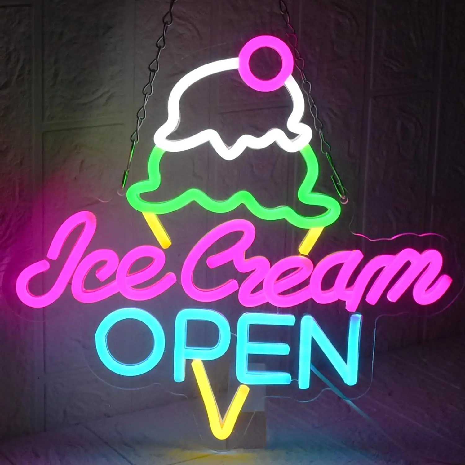 Ice Cream Open Neon Sign USB LED Neon Light for Business Store Dessert Shop Bar Party Cafe Decor Gift Light Up Sign Z260407