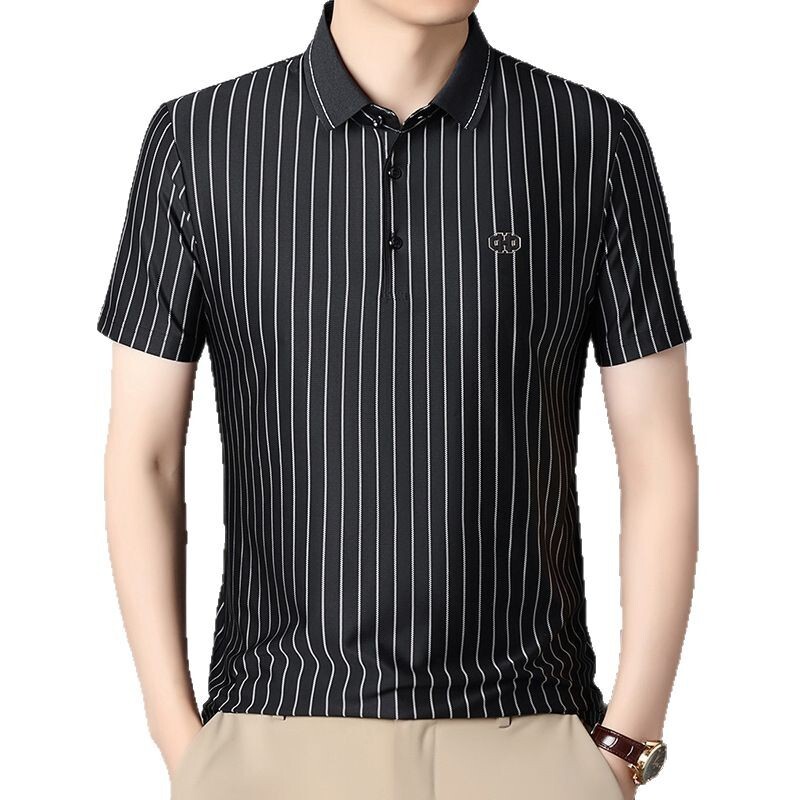 Luxury Designer Men's Short Sleeve Polo Shirt Premium Vertical Stripe Pattern High-end Business Casual Top Embroidery Detail Elegant Craft For Ge