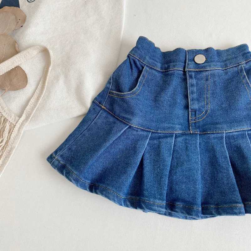 Girls Denim Pleated Skirt Pants Childrens Clothing 2025 Summer Japanese Korean Baby Girl Elastic Short Skirt Half Body Skirt H260407