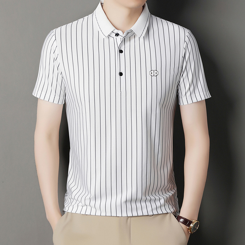 Luxury Designer Men's Short Sleeve Polo Shirt Premium Vertical Stripe Pattern High-end Business Casual Top Embroidery Detail Elegant Craft For Ge