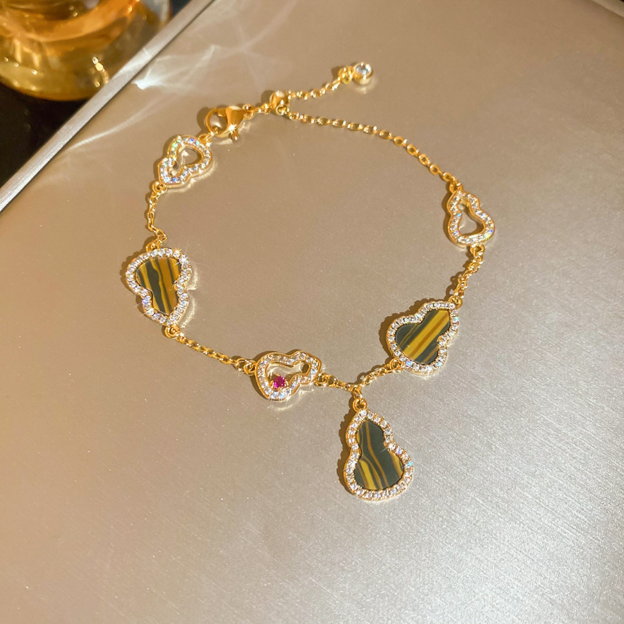 18K real gold plated zircon hollow gourd bracelet, niche design, light luxury high-end jewelry wholesale for women - view 8