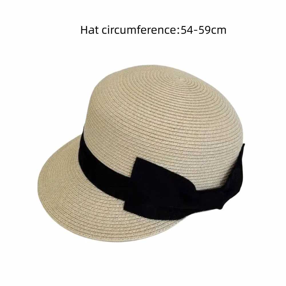 Elegant Grass Woven Duckbill Hat Bow Shaped Sun Protection Shading Cap Anti-UV Sunscreen Visor Hat Summer H260407