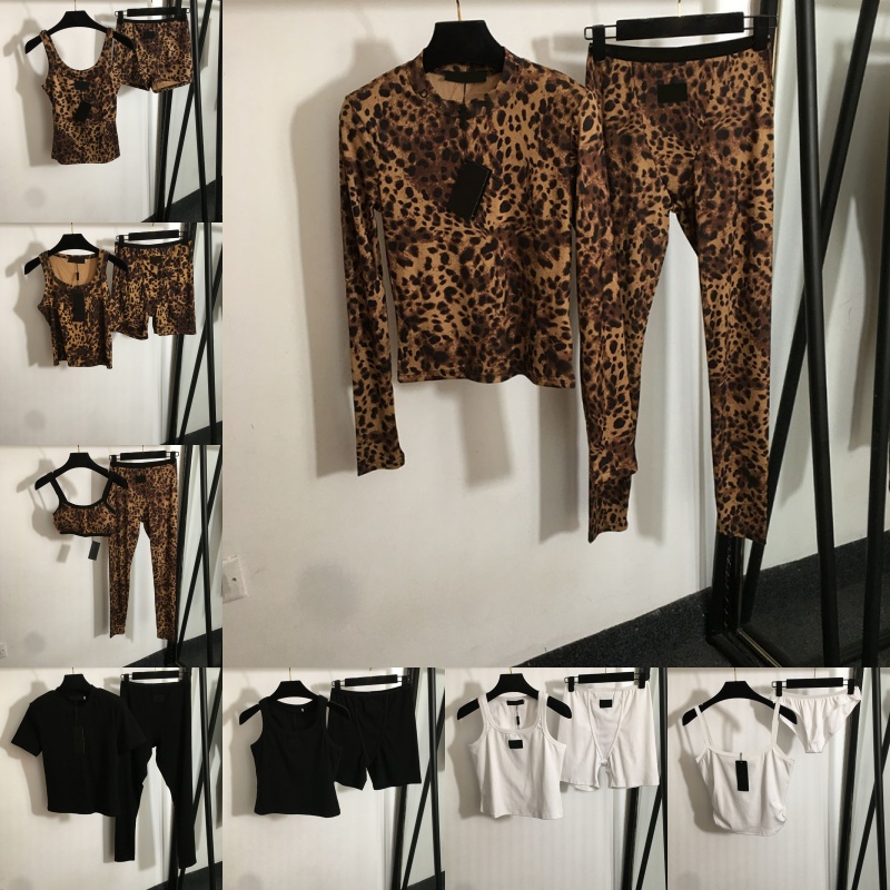 Brand Womens Leopard Tracksuit Luxury Sexy Slip Dress Designer Animal Print T Shirts Yoga Leggings Outfits Letters Tank Top Sports Shorts Activewear