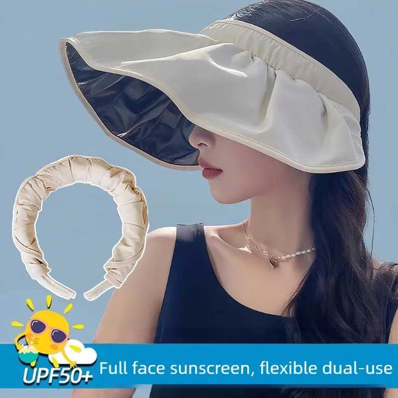 UPF50 Sun Visor Hat Dual-Use Full Face Sun Protection Foldable Headband for Beach Hiking Outdoor Summer Hats for Women H260407