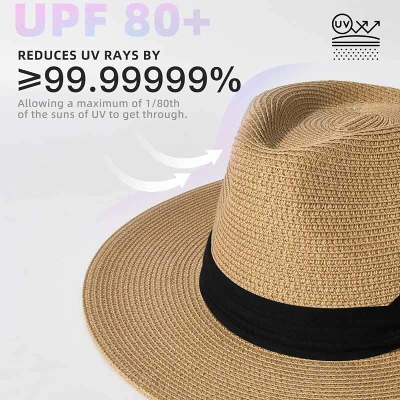 1pc Sun Hats for Women Wide Brim Roll-Up Beach Ponytail Panama Hat Packable Foldable Travel Straw Visor for outdoor tralve H260407
