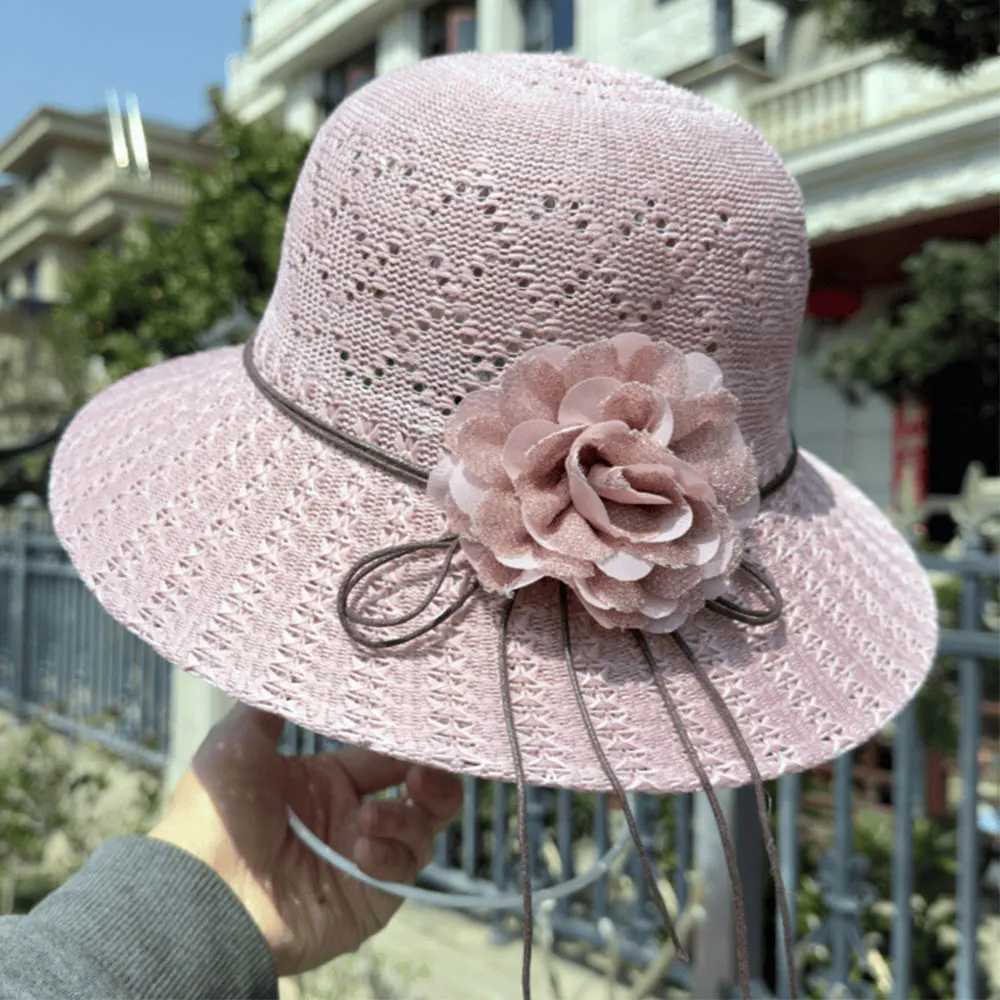 Fashion Casual Sun Cap Sunscreen Beach Hat Flowers Straw Hat Bucket Hat Women Outdoor Wide Brim Sweet Elegant Foldable Hats H260407