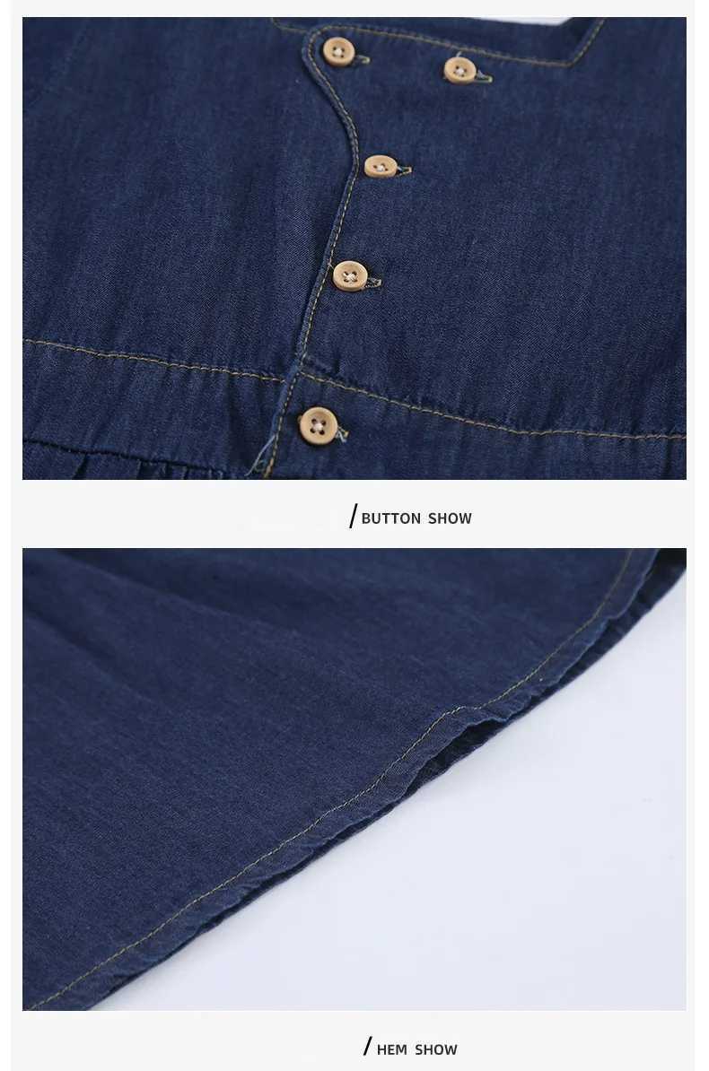 2026 Summer Cotton Denim Clothes Blue Square Neck Dress for Girls Diagonal Button TeeShorts 2Pcs Clothing for Boys H260407